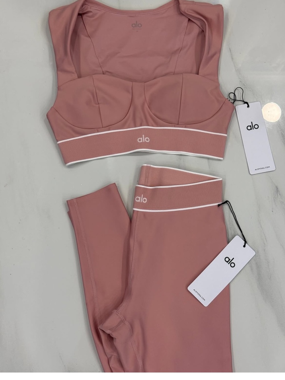 ALO Yoga smoky quartz airlift Rib-Trim Sports Bra & High-Rise Leggings Set large